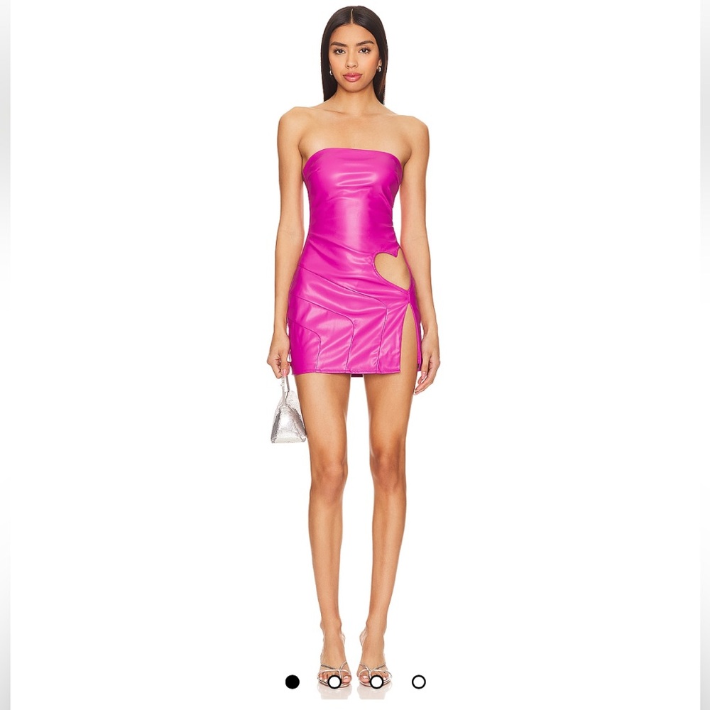 Hot Pink Leather Mini Cutout Dress